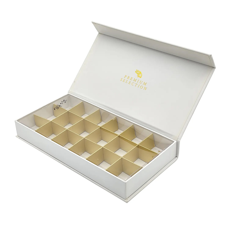 Custom Gold Stamping White Rigid Paper Box Magnetic Closure Golden Packaging Box Luxury Chocolate Gift Boxes