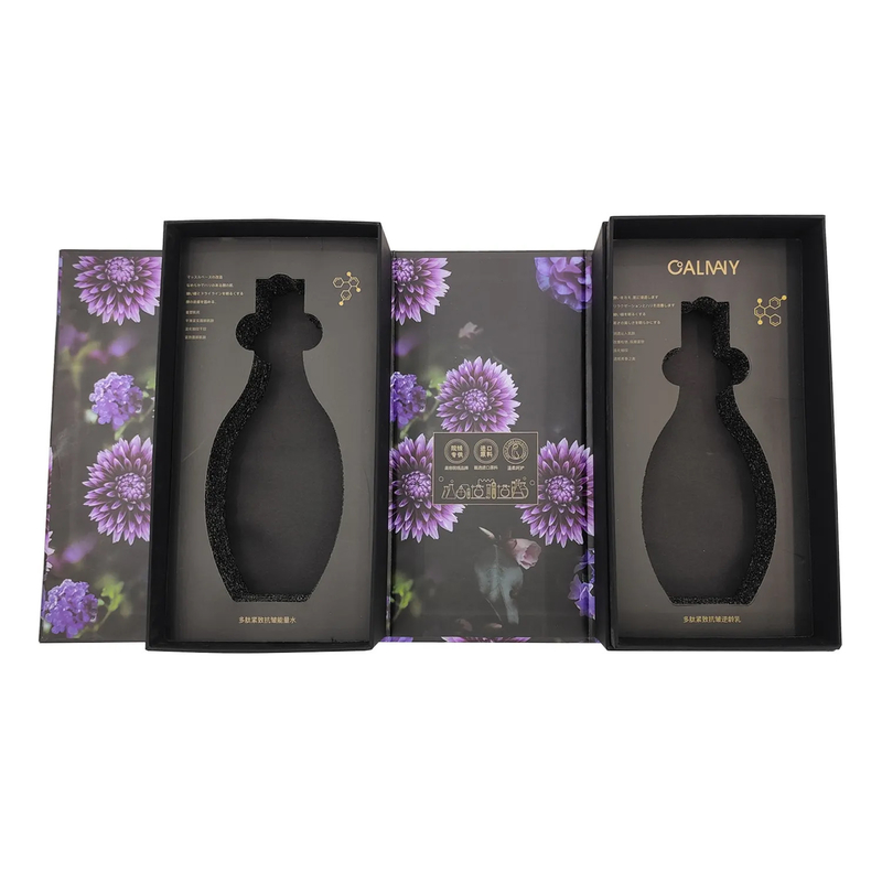 Customized Rigid Cardboard Empty Flip Flat Bottle Packaging Box With EVA Insert For Skin Care Product Set